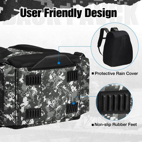 Piscifun Fishing Tackle Backpack with Rod Holders & 4 Tackle Boxes, Outdoor Fishing Bag with Waterproof Rain Cover Camouflage