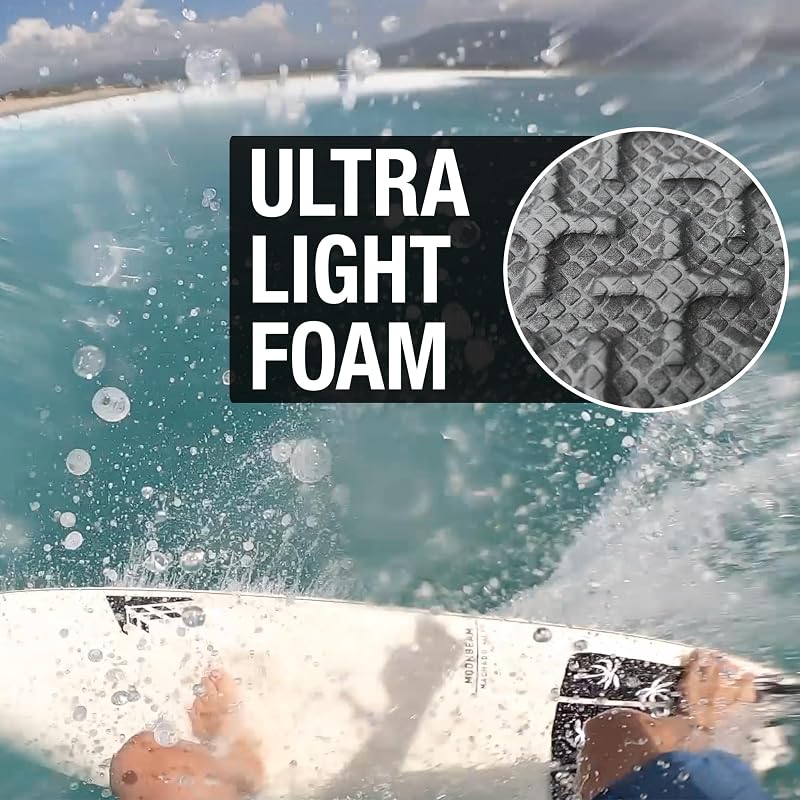 Ho Stevie! Surfboard Traction Pad 3-Piece Full Size 12"x12" Black with White Palm Trees