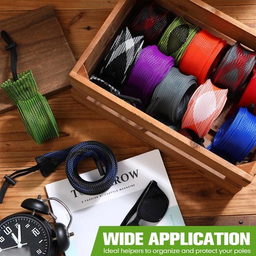 Woanger 7ft Lengthen 12 Pcs Fishing Rod Sleeve Socks Covers Braided Mesh Rod Protector Fishing Tools Accessories for Bait Casting Sea