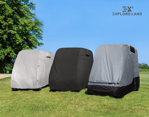 Explore Land 600D Waterproof Golf Cart Cover Fits for Most Brand 4 Passengers Car (Black)