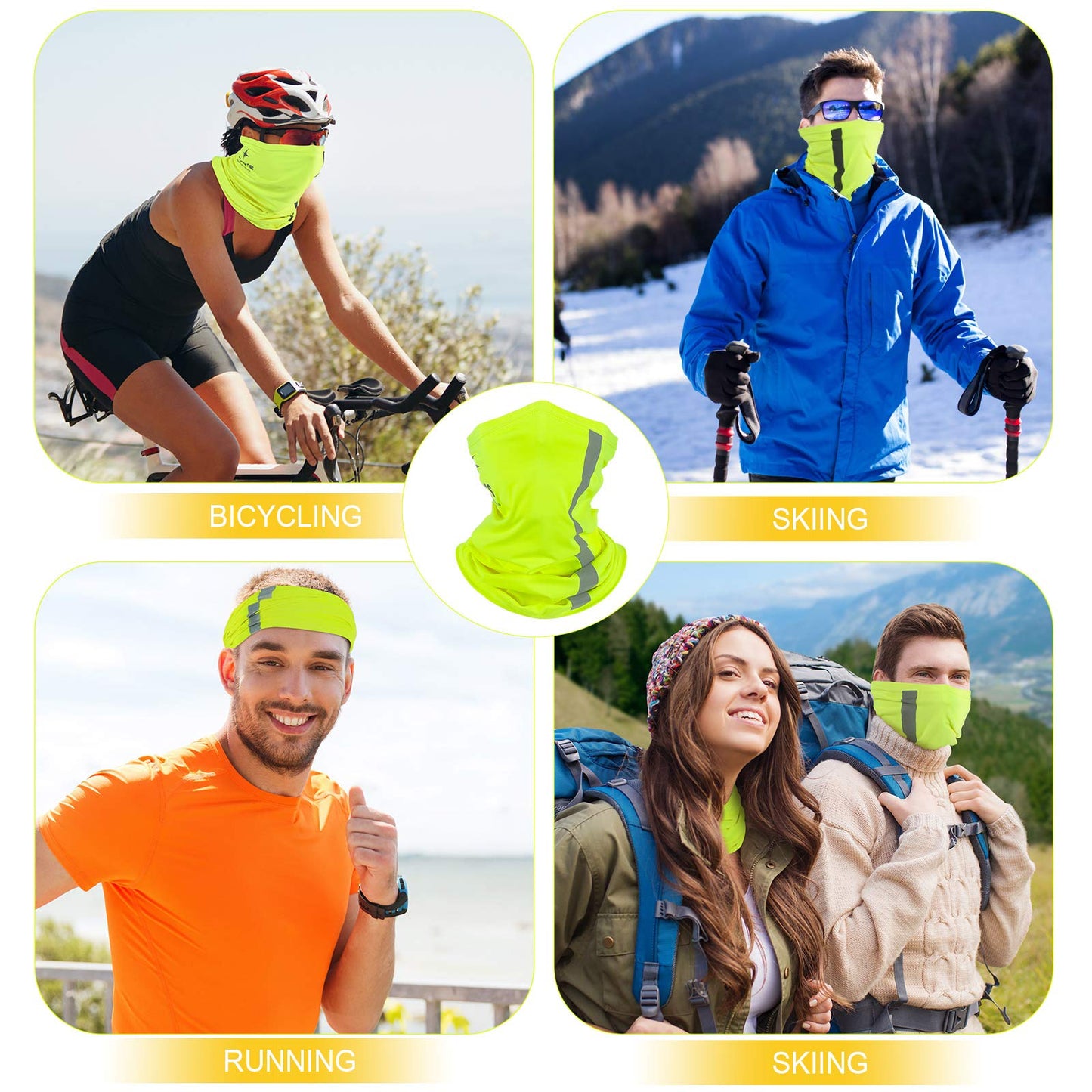 SATINIOR 8 Pcs Neck Gaiter Face Mask, Reflective Summer UV Protection Cooling Scarf Neon Breathable Bandana for Men Women(Fluorescent Yellow,Milk Silk)
