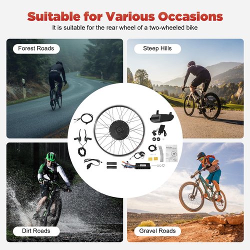 48V 1000W Electric Bicycle Conversion Kit, LCD Display, 5 Gears PAS Ebike Conversion Kit with Dual Mode Controller, Front/Rear Wheel for 28-inch, 29-inch Bikes (Rear Wheel)