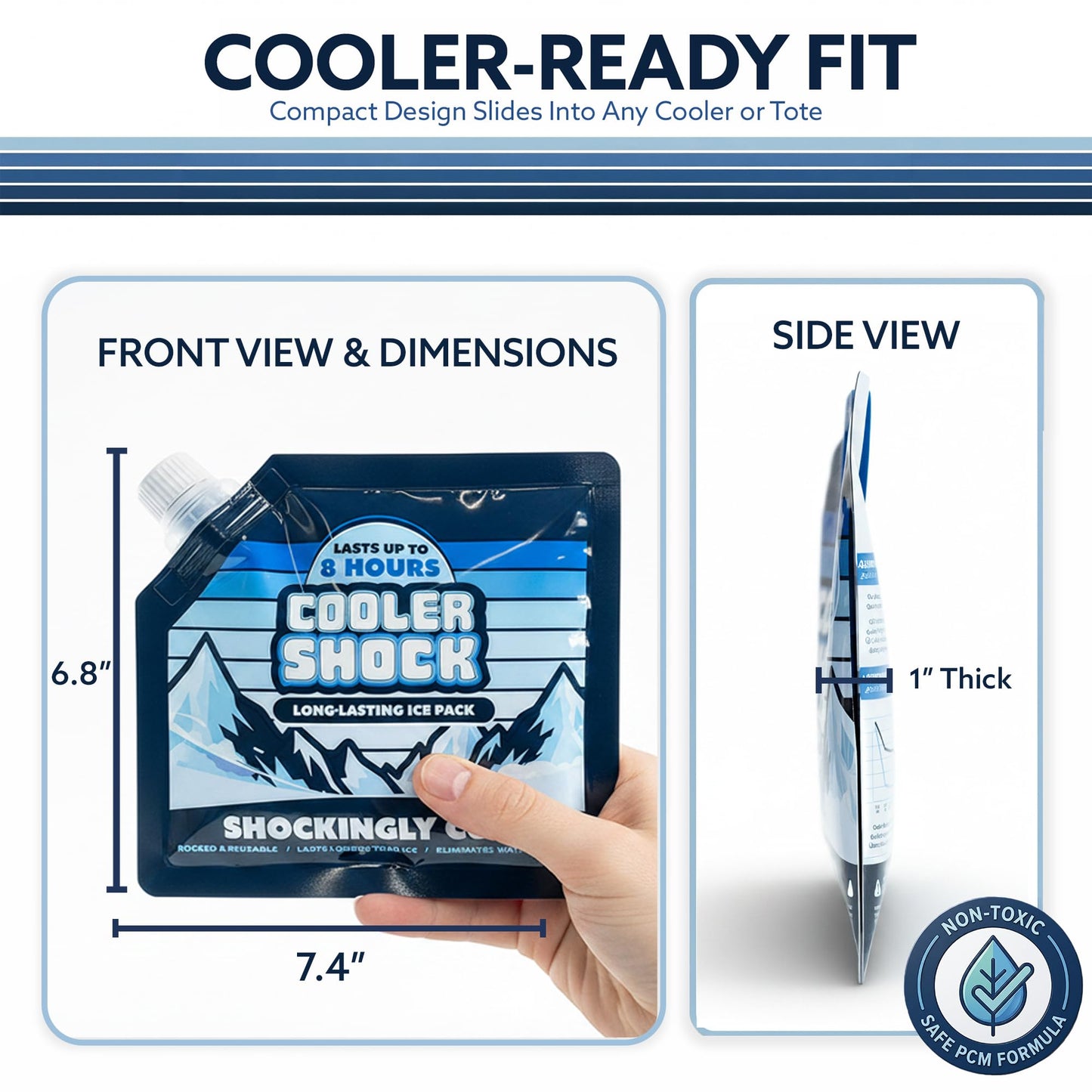Cooler Shock Reusable Ice Packs for Cooler - Long Lasting Cold Freezer Packs for Coolers and Lunch Boxes - Cooler Ice Packs for Camping Gear, Fishing, Road Trips, Beach Must Haves