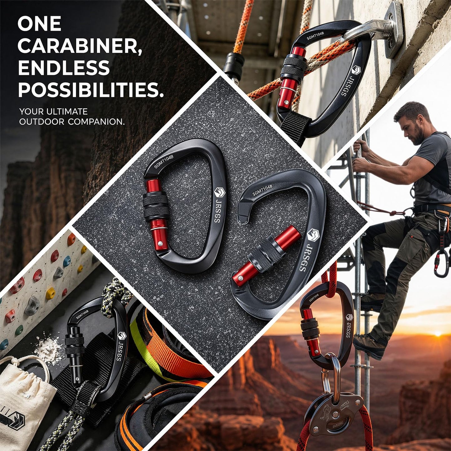 JRSGS 25KN Locking Climbing Carabiner Clips, UlAA Certified Climbing Carabiner,Heavy Duty Carabiners Equipment,Large Size Carabiner for Climbing, Rappelling,Hunting and Rescue