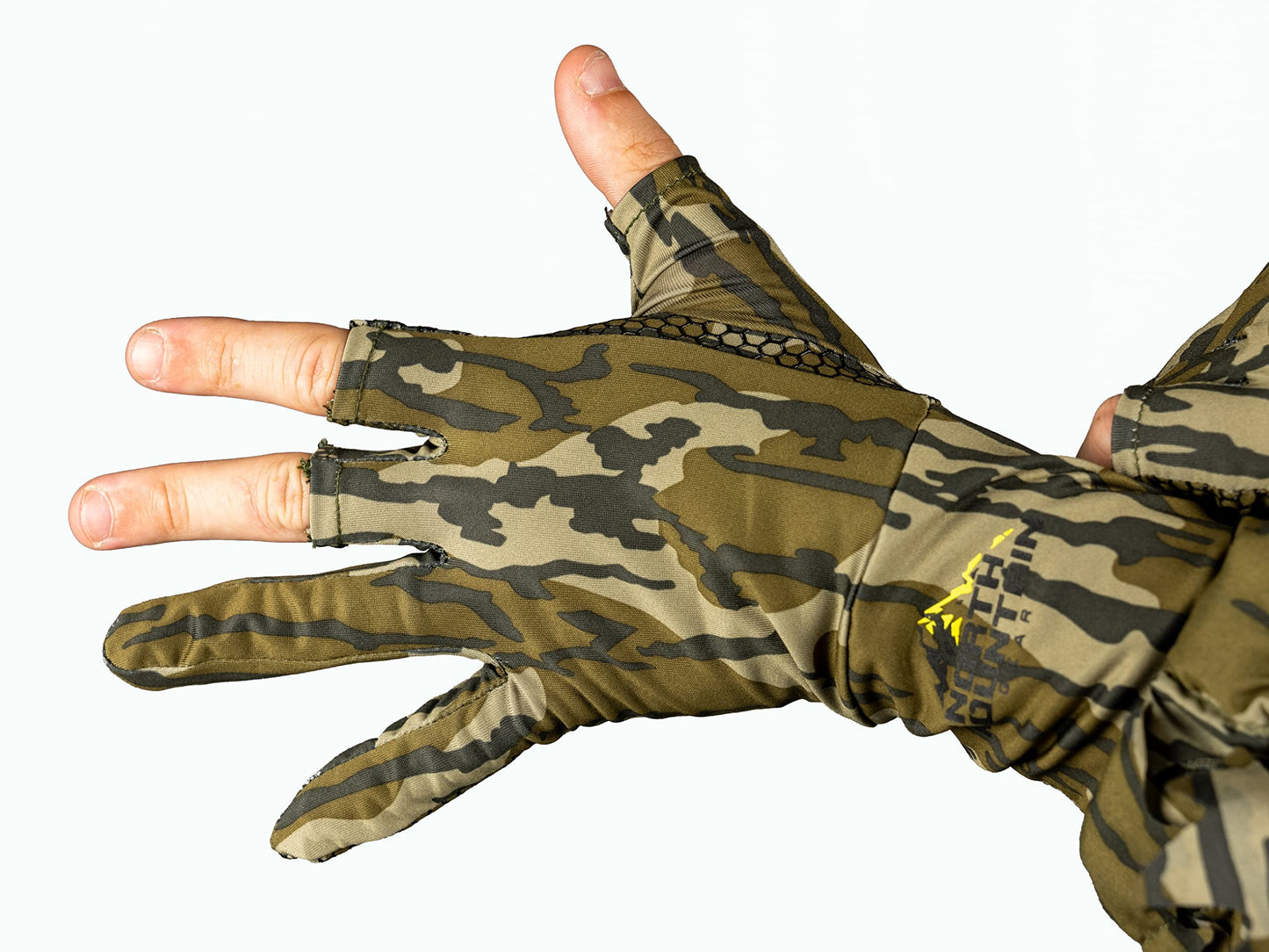 North Mountain Gear Camo Hunting Gloves - Fingerless - Mossy Oak Bottomland