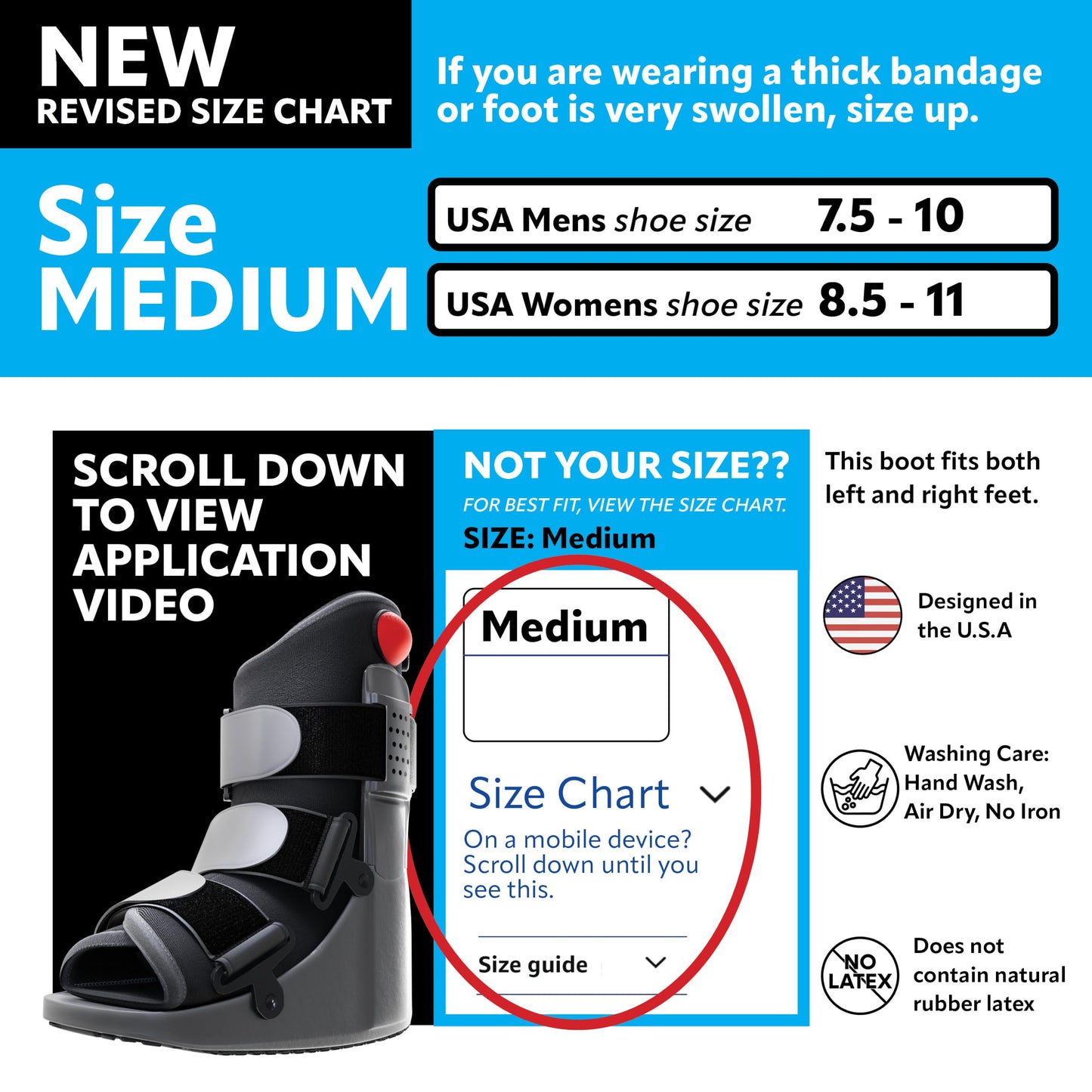 Braceapedia Short Air Compression Walking Boot Foot Brace - Side Pump Pneumatic Brace for Ankle Support & Foot Injuries - 360 Rocker Sole Cam Walker for Stress Fractures & Post-Op, Medium