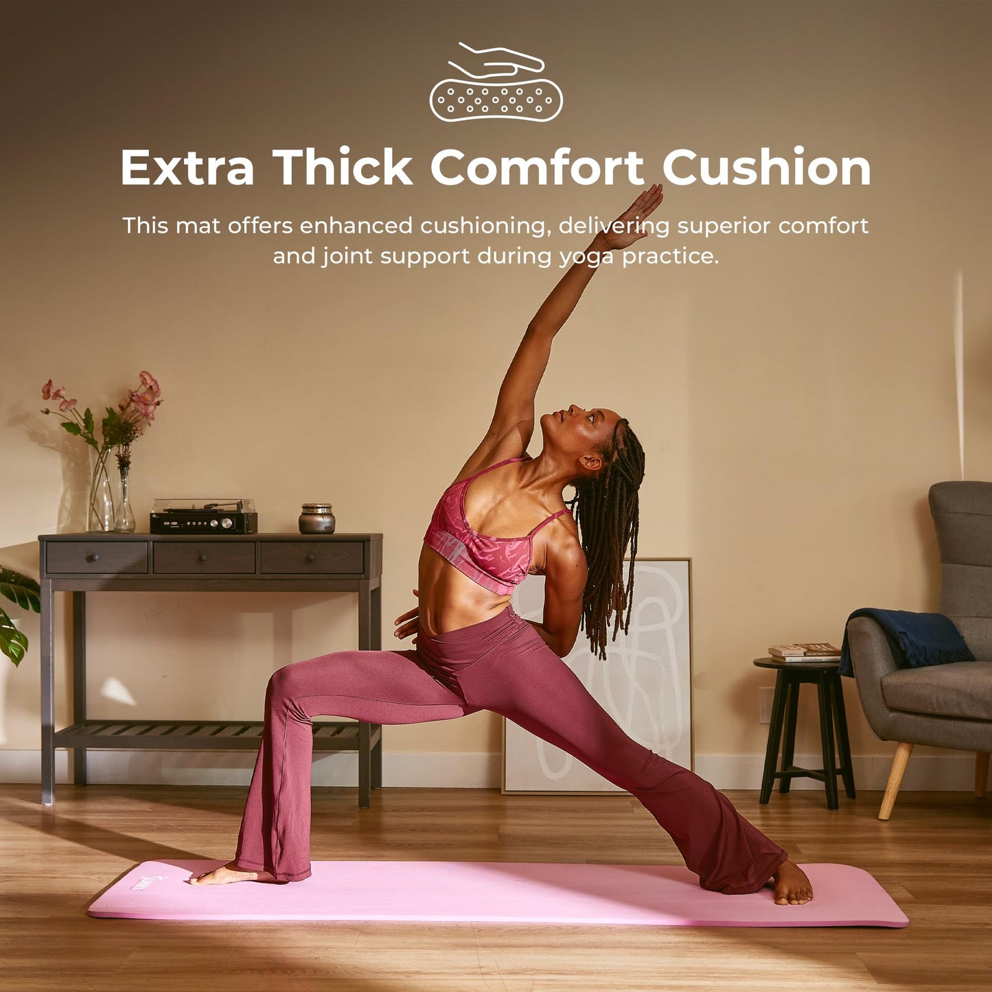 Sunny Health & Fitness 1/2" Thick Non-Slip Exercise Yoga Mat - Pink