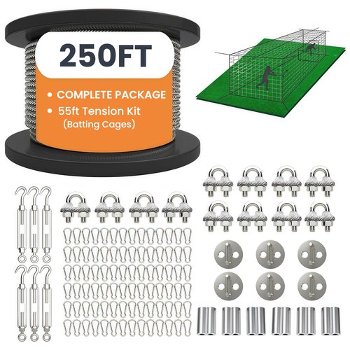 Noliven Batting Cage Netting Wire Tension Kit, Batting Cage Suspension Kits for 55FT, Net Hanging Kits Ideal for Baseball and Softball, Net Hitting Tunnels DIY Batting Cages for Home and Backyard
