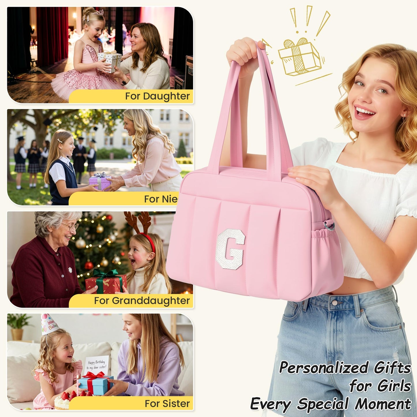 Vogewood Duffle Bag for Travel, Weekender Bags for Women-Gifts for Women Birthday, Initial Overnight Bag with Wet Pocket-Travel Bags with Makeup Pouch-Birthday Gifts for Kid/Girl/Teen-Dance Bags