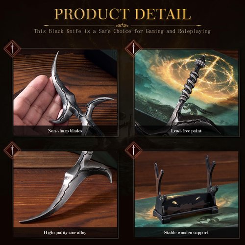 JHCPKS Elden Rings Black Blade,7.09 Inch Metal Craft Equal Scale Reduced Model, Best Choice of Collection Lovers, Exquisite Ornament for Computer Desk, Good Gift for Him/Her