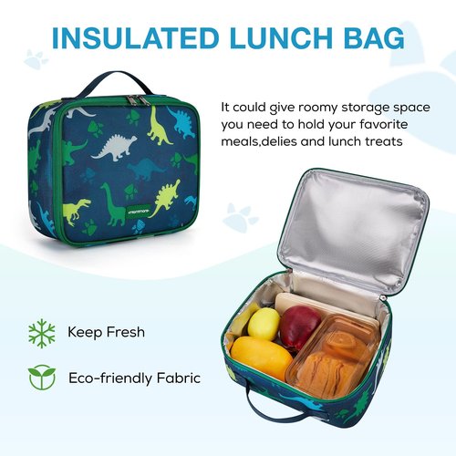 mommore Kids Backpack Set, Dinosaur Backpack for Kids Lightweight Kindergarten Bookbag for Students School Backpack for Children with Chest Strap and Lunchbox Water Resistant,3pcs green