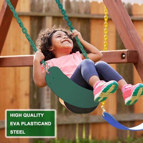 KINSPORY Toddler Swing Seat, Heavy-Duty High Back Fully Assembled Baby Swing, Iron Chain Eva Seat for Kids Indoor/Outdoor, Hanging Tree Straps for Quick Installation (Green)