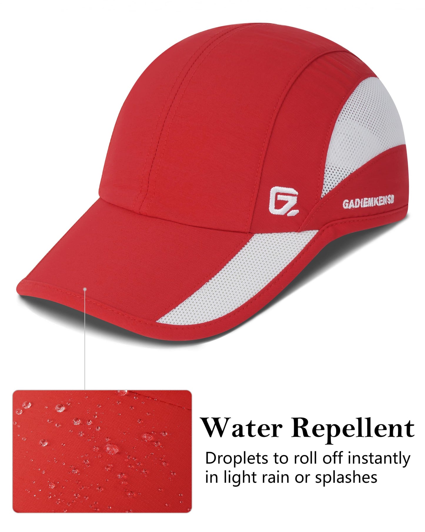 GADIEMKENSD Outdoor Running Hat Dri Fit Baseball Cap UPF50+ Cooling Summer Sun Hat with Breathable Mesh Ball Cap for Golf Tennis Jogging Sport Hiking Red M/L 7-7 1/2