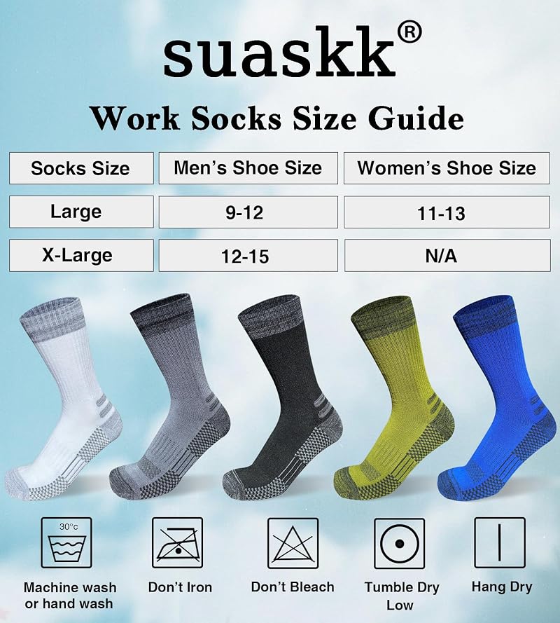 Mens Crew Work Socks 4 Pairs - Cozy Cushioned Moisture-Wicking, Black