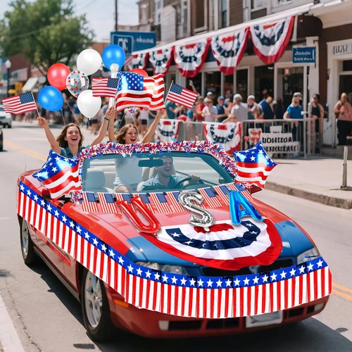 Tryly 4th of July Golf Cart Decorations Kit, Patriotic Parade Golf Cart Decor - Foil Fringe Garland, Pleated Fan Flag, Flag Windsock,Tinsel Garland, Flags Balloons for Independence Day Memorial Day