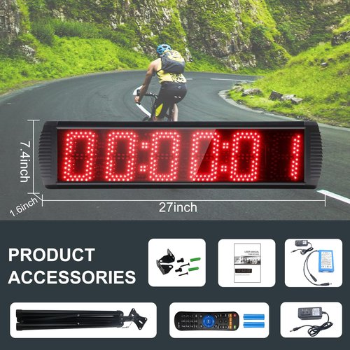 GAN XIN Large LED Display Digital Race Timer with Battery,Function-Countdown/Up/Time Clock, Remote Control, Tripod Stand and Adjustable Brightness for Sports Events, Races, Meetings, Presentations