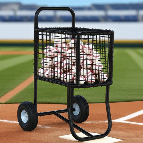 GARVIN Black Baseball & Softball Cart with Wheels – Heavy-Duty Powder-Coated Steel Frame, Holds 300+ Baseballs or 150 Softballs, 10.5" All-Terrain Wheels, Ball Transport Cart for Field & Training