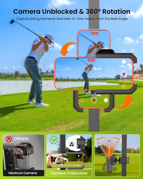 Smerkod Golf Cart Phone Holder Mount - 3s Phone Clip Install, 1s Lock & Release，Phone Caddy for iPhone Galaxy & More Fits Yamaha Club Car EZGO Icon, Golf Cart Accessories Essentials Gift for Men Women