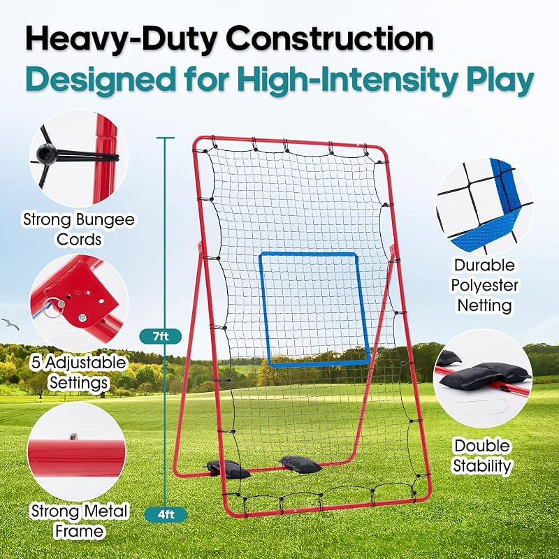 Volleyball Rebounder Net 7x4 ft with Travel Bag - OLIXIS Classic Red