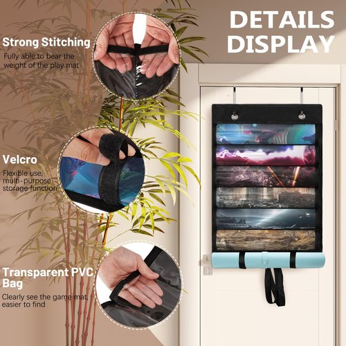 Frjjthchy Playmats Tube Storage Bag for 6+1 Game Mats – Portable Playmats Case with Transparent PVC Slots，Hanging Playmats Holder with 2 Hooks