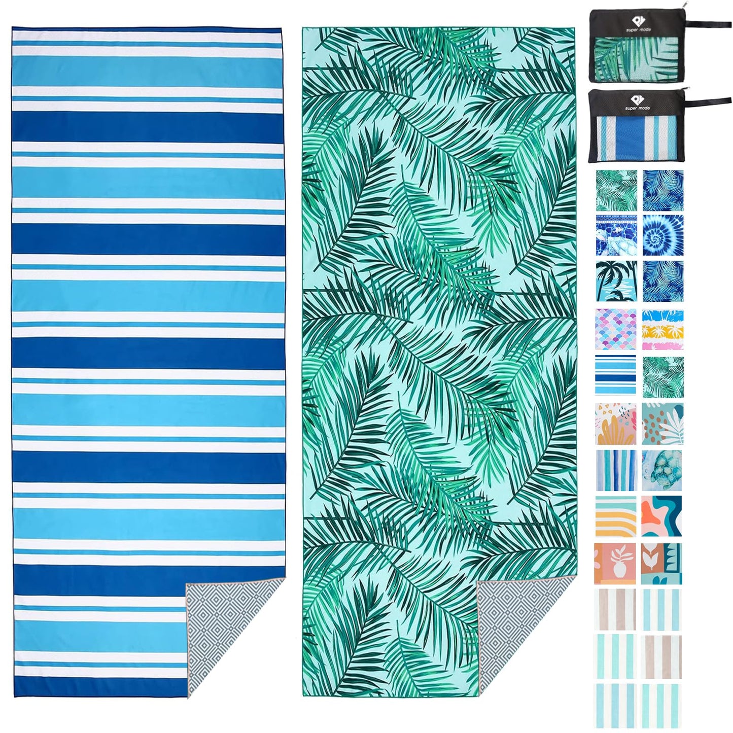 2 Pack Microfiber Beach Towel, Oversized Microfiber Pool Towel 75”x 35”, Sand-Free Beach Towel, Quick Drying Camping Towel, Super Absorbent Bath Blanket, Soft Breathable and Lightweight