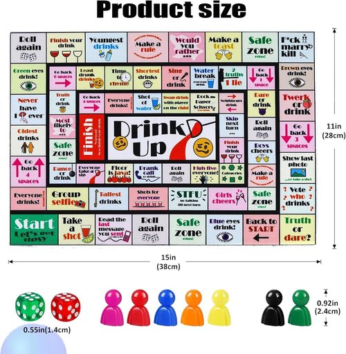 Drinking Board Games for Adults - Rubber Mat Drinking Board Game, Bachelorette Party Games, Birthday, Family Play or Any Occasion (Age 21+, 2-8 Players)