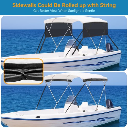Detachable Clip in Bimini Top Mesh Sidewalls, Boat Sun Shade Universal Fit for 4 Bow Bimini Tops, with Straps Clips (Bimini Tops Not Included)