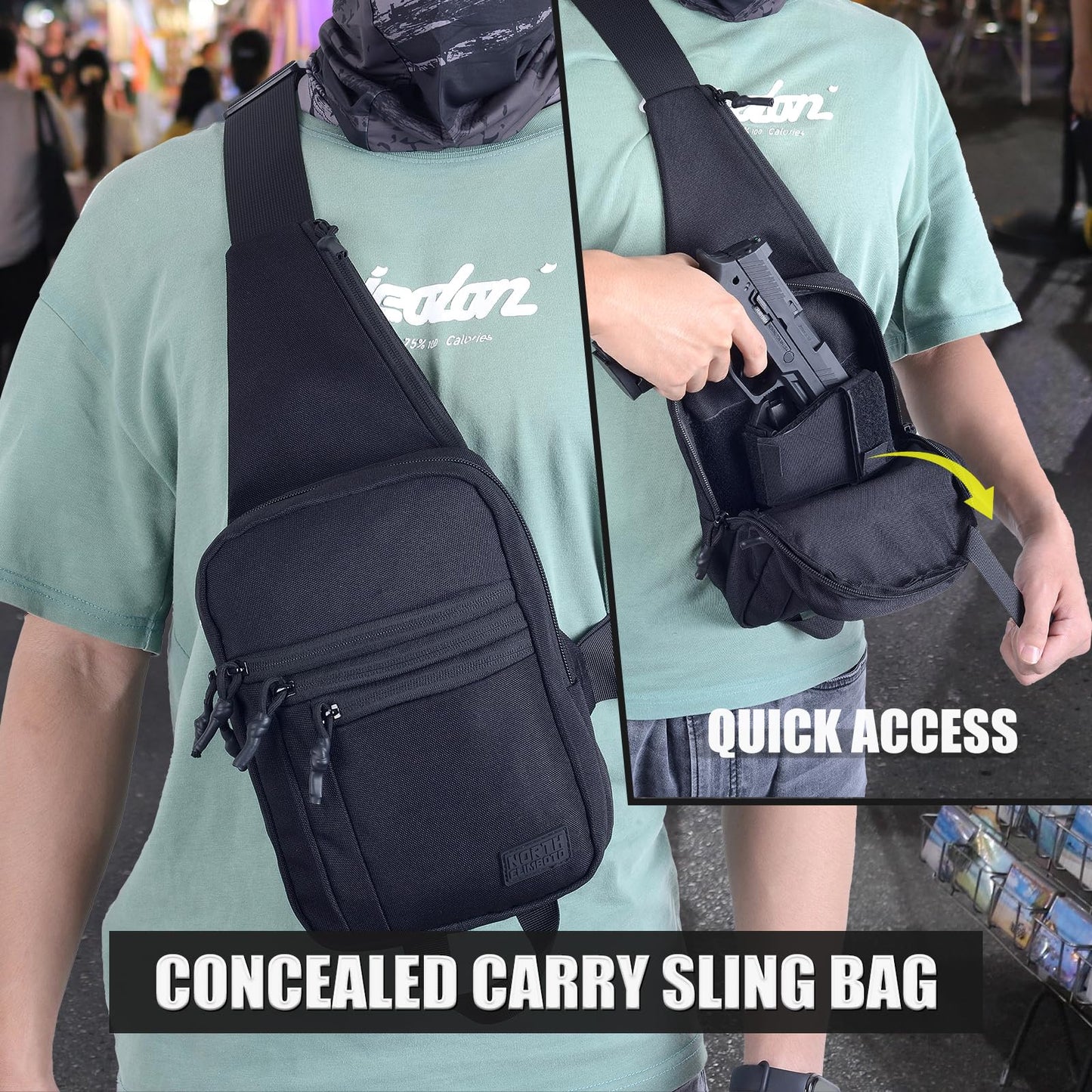 NorthClimbOtd Tactical Sling Chest Bag Concealed Carry Bags with Gun Holder EDC Shoulder Crossbody Casual pac (Black)