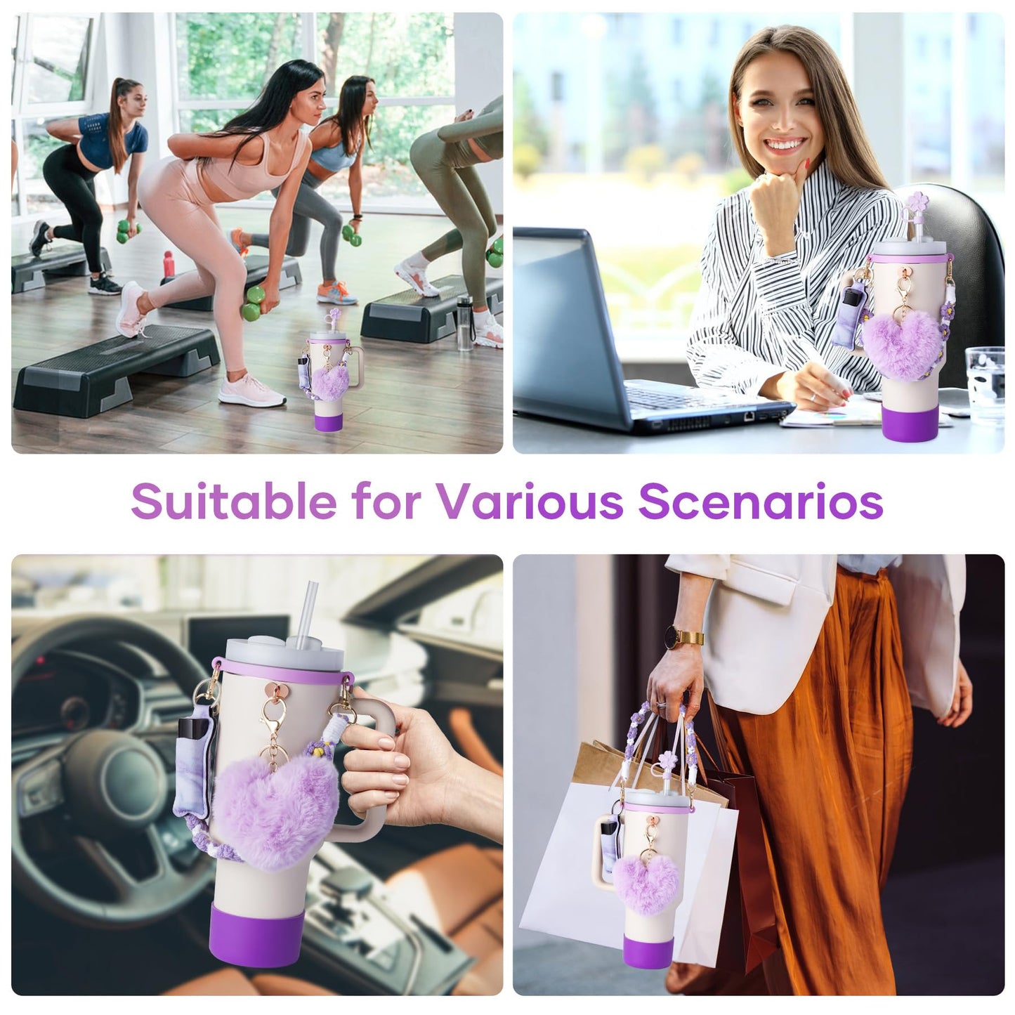 Bufilea Stanley Cup AccessoriesI Bottle Handle Carrier Strap,Silicone Cup Boot, Lipstick Holder, Straw Topper & Spill Stopper Cute Decorative Charms, Accessories for Stanley Cup 40oz/30oz Decor