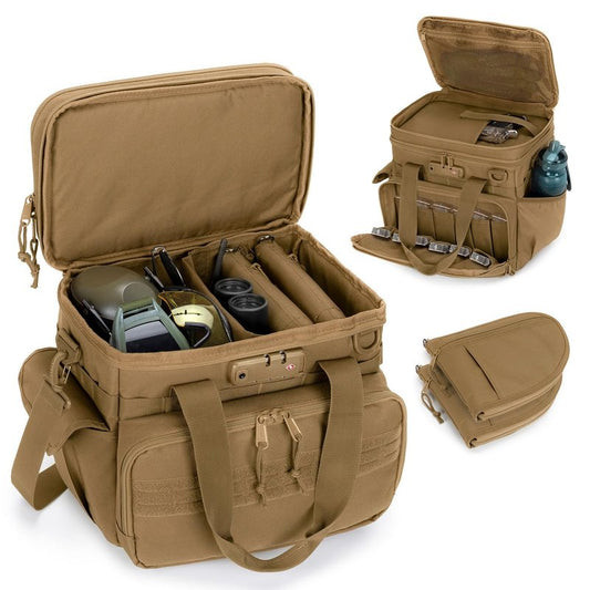 GOBUROS Tactical Gun Range Bag with 3 Pistols Capacity and TSA Lock, Gun Duffle Bag with 2 Small Pistol Cases and 12x Magazine Slots, Multi-Pockets for Hunting and Shooting Range Gear, Khaki