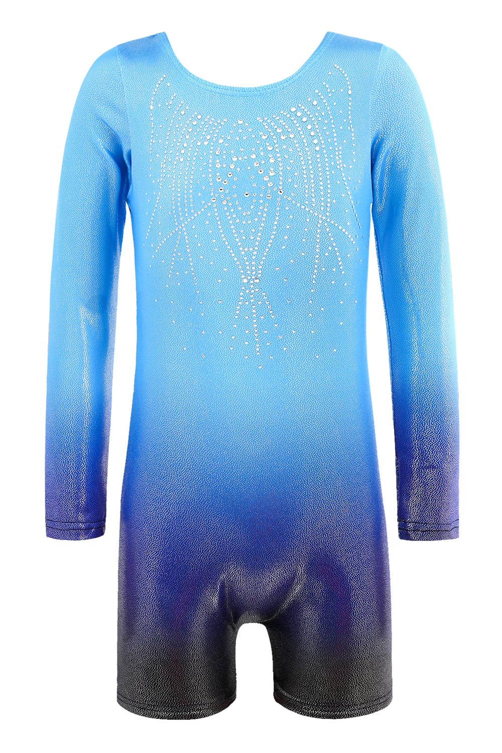 EQSJIU Long Sleeve Gymnastics Leotards for Girls with Shorts Toddler Tumbling Outfits Kids Sparkly Dance Leotard, 9-10 Years, Dark Blue