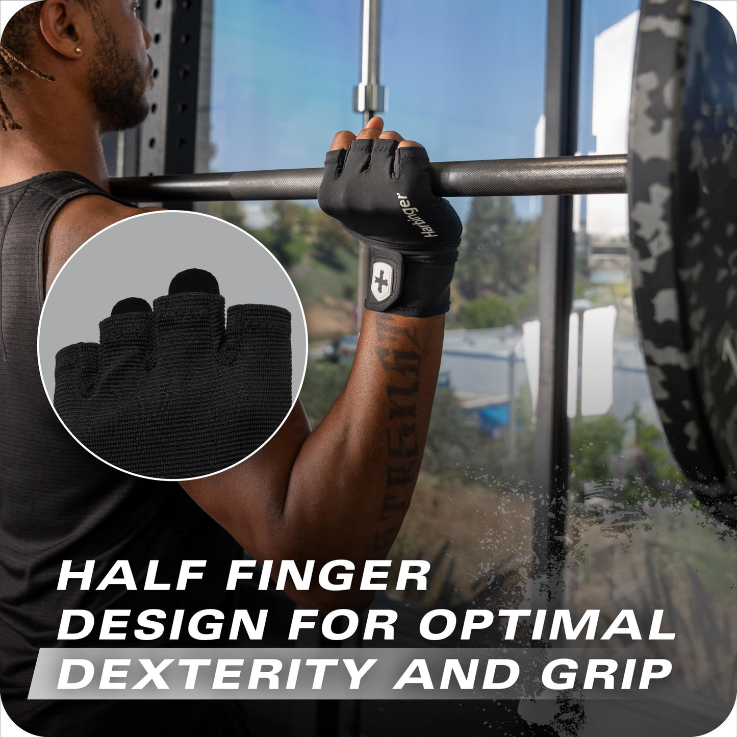 Harbinger Pro Wristwrap Gloves 3.0 - Enhanced Grip, Superior Wrist Support, Breathable 4-Way Stretch Lycra, Durable Leather Palm, Half-Finger Design for Weightlifting, Gym, Black, Medium - Men's