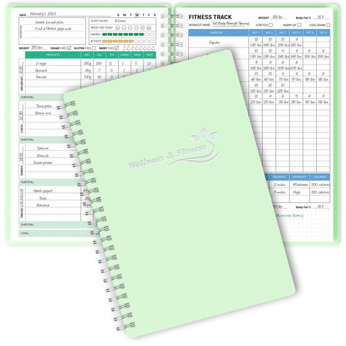 Wellness Planner & Fitness Log - Daily Diet & Health Journal with Weight Loss, Wellness Journal Notebook for Tracking Fitness, Sleep, Nutrition, Meal, Habits, A5(5.8 x 8.6 inch) (Green)