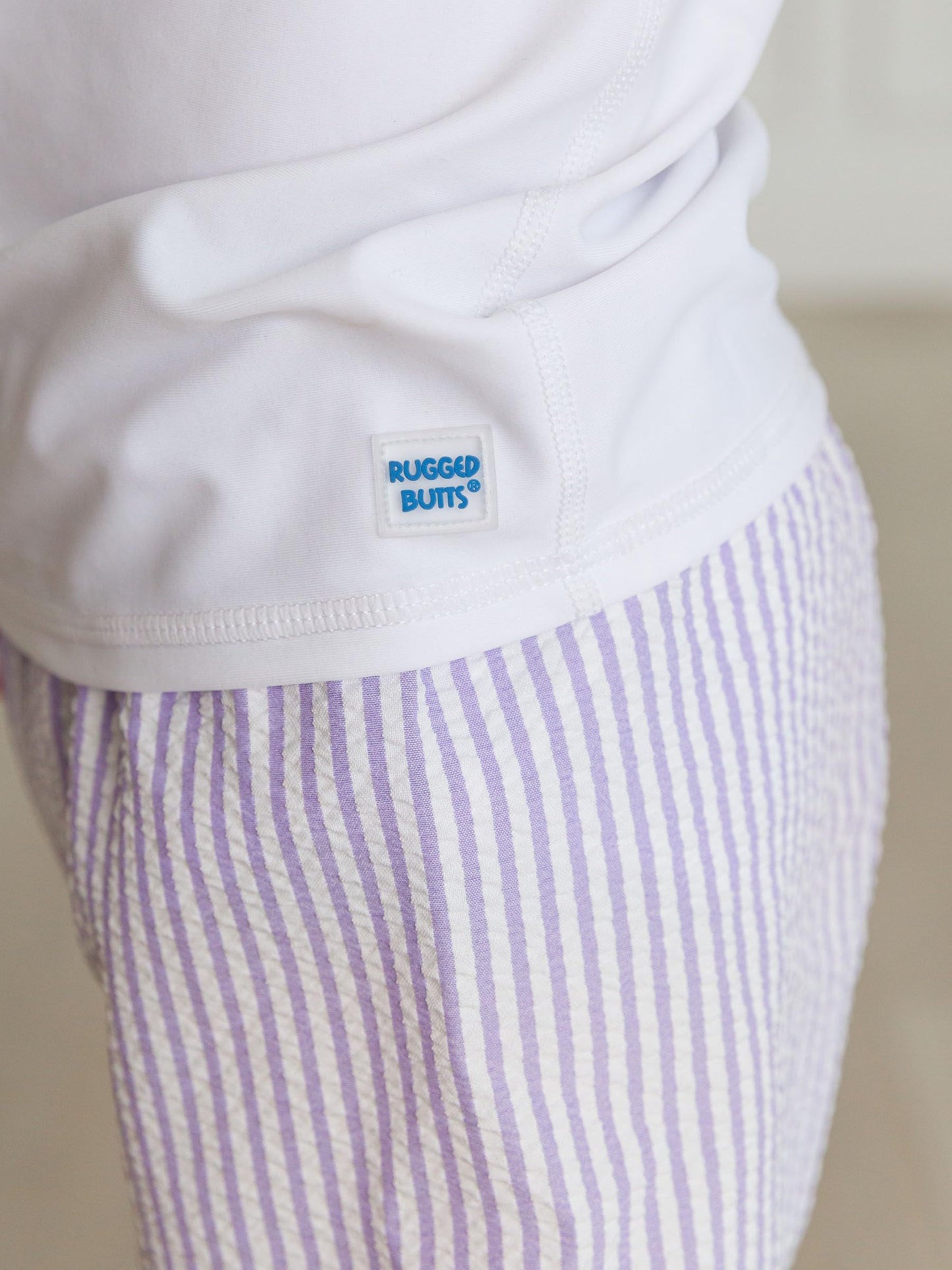 RUGGEDBUTTS Boys UPF50+ Sun Protection Seersucker Swim Trunks - Lavender Seersucker, 7