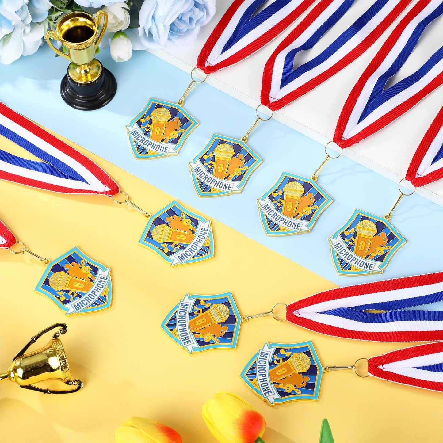 Loetere 12 Pcs Award Medals with Neck Ribbons 2.4 Inch Winner Medals Bulk Metal Award Prizes for Talent Shows Academic Competitions Tournaments Team Events(Microphone)