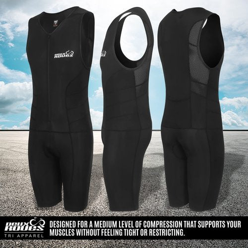 Deux Roues Triathlon Suit Men Racing Tri Cycling Skin Suit Bike Swim Run - Bonus Race Bib Belt (Black, 3X-Large)