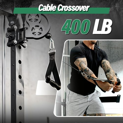 Major Fitness Squat Machine Weight Stack Set with Cable Crossover System, Multi-Function Squat Rack Power Cage, Heavy-Duty Fitness Equipment for Strength Training and Full-Body Workouts
