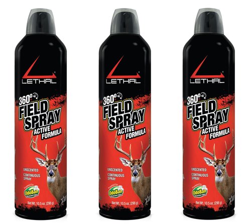LETHAL 360-Degree Field Spray Active Formula with Human Scent Eliminating Agent for Hunting Clothes, Gear, and Equipment, Unscented, 10 Ounce Spray Bottle, Set of 3