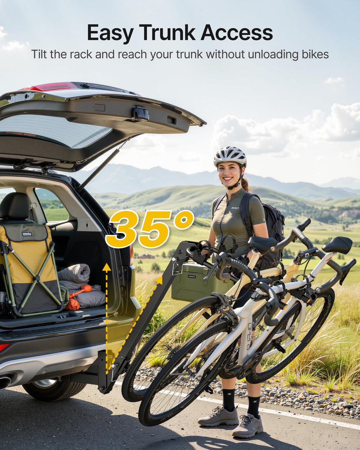 monTEK 4-Bike Rack for Cars, Trucks, SUVs with 2” Hitch, Foldable & Tiltable Bike Rack Hitch,3mm Thick Heavy-Duty Steel Frame, Hitch Bike Rack with Anti-Rattle Stability and Straps, 150 Pound Capacity