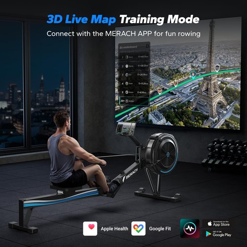 MERACH Rowing Machines for Home, Adjustable Air Resistance Professional Indoor Rowing Machine, Ergonomic Comfort Seat, Performance Monitor and Device Holder, Easy Storage