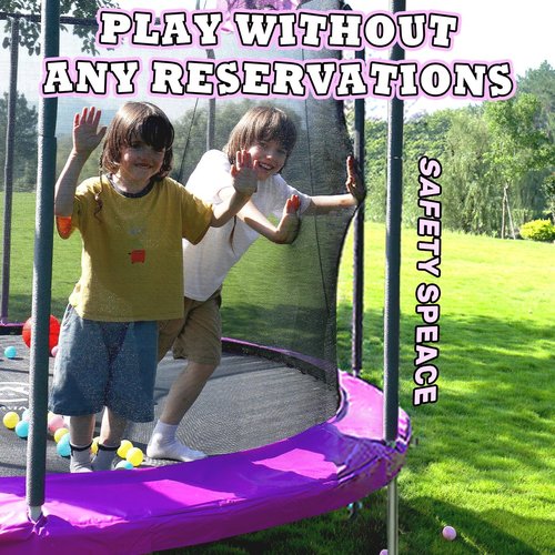 ACWARM HOME 14 FT Trampoline for Kids and Adults, Trampolines with Basketball Hoop and LED Lights,Trampoline Outdoor with Net, ASTM Approved, Purple
