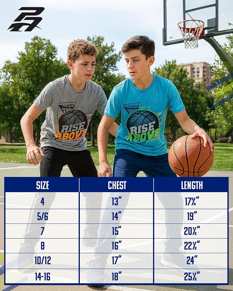 Pro Athlete Boys’ Athletic Shirts 4 Pack - Soft Cotton Blend Crew Neck (Orange/Royal/Blue/Black)