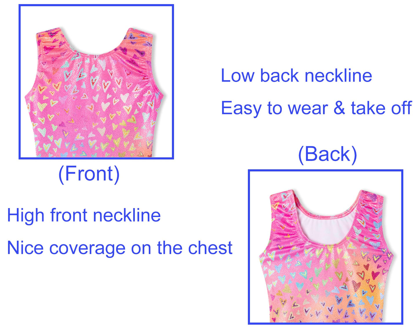 Domusgo Girls Leotards for Gymnastics 2t 3t Sparkly Nenon Pink Love Hearts One Piece Athletic Outfits