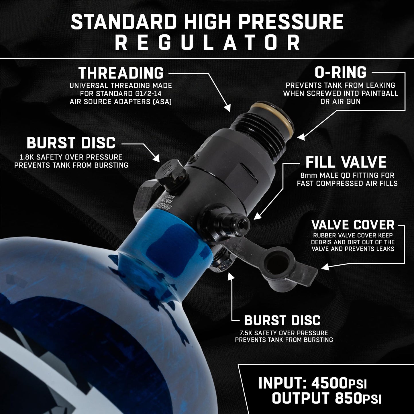 HK Army Aerolite Aerolite Air System - 48ci/4500psi Lightweight Carbon Fiber Tank with 800psi Regulator for Paintball & Airsoft Gear - Blue