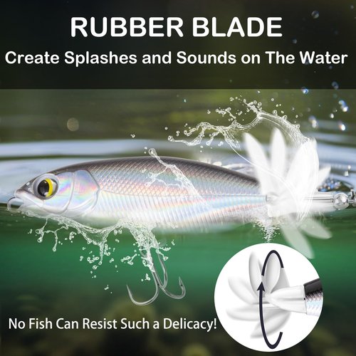 5Pcs Topwater Fishing Lures with Bait Box, 0.2oz Whopper Popper with Rotating Tail Treble Hooks, Plopper Floating Lure for Bass Crappie Walleye Catfish Pike Perch, Freshwater or Saltwater