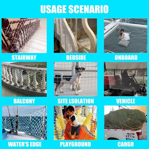 Bunifa Climbing Cargo Net for Kids Outdoor Balcony Safety Net Rope Netting Playground Climbing Net Stairway Railing Safety Net for Children Pets Toys Knotless Polyester Sports Netting