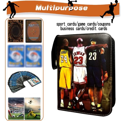 Basketball Card Binder, Trading Card Binder 9 Pocket with 50 Removable Sleeves Fits 900 Sport Cards, 3 Ring Card Holder Binder with Zipper, Collector Storage Album