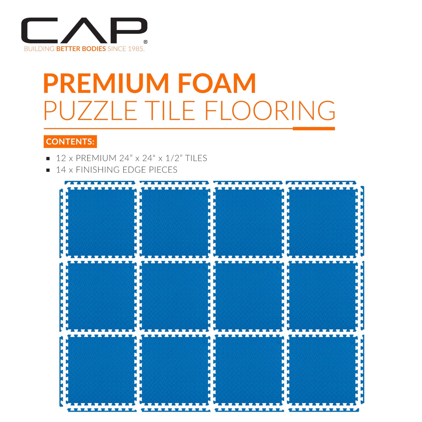 CAP Barbell 1/2-Inch Interlocking EVA Foam Exercise Puzzle Mat Home Gym Flooring - 2 Pack | 24" x 24" x 1/2" | Diamond Pattern - Blue