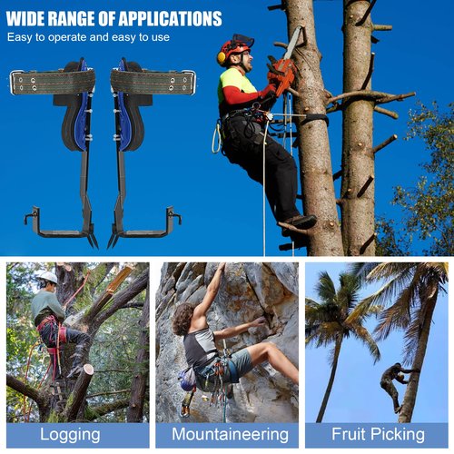 HSSZXFR Tree Climbing Spikes, Stainless Steel Tree Climbing Gear with Adjustable Climbing Belt and Rope, Arborist Climbing Kit for Tree Work Outdoor Sports