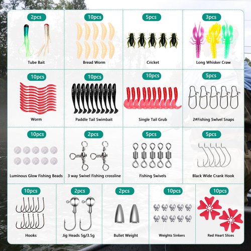 FONMANG 126Pcs Fishing Lures - 2025 New Tackle Box with Tackle Included, Fishing Kit with VIBs, Frogs, Minnows, Soft Baits, Hooks & Weights Accessories, Freshwater Lure Kit for Bass Walleye Trout